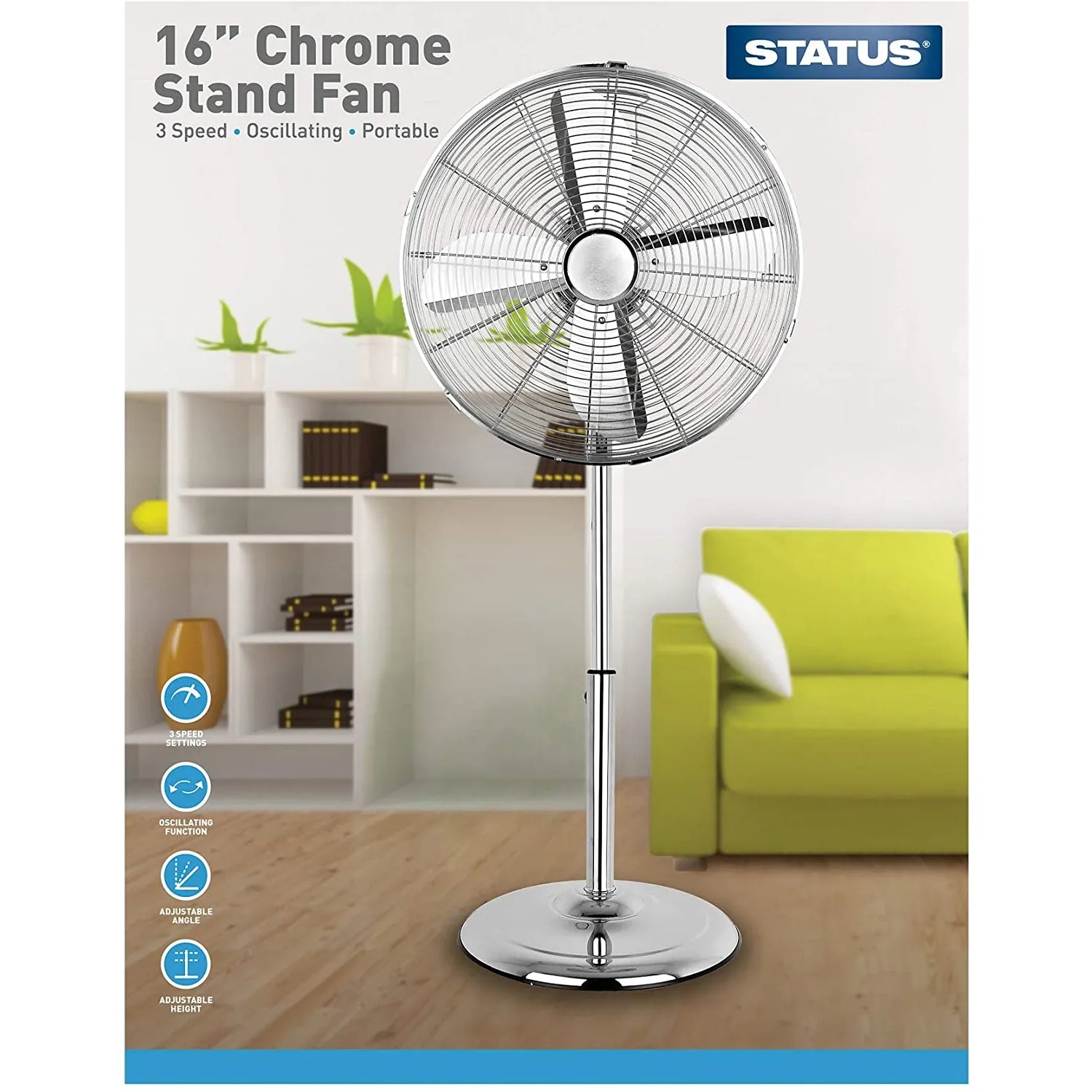 16'' Chrome Standing Oscillating Fan