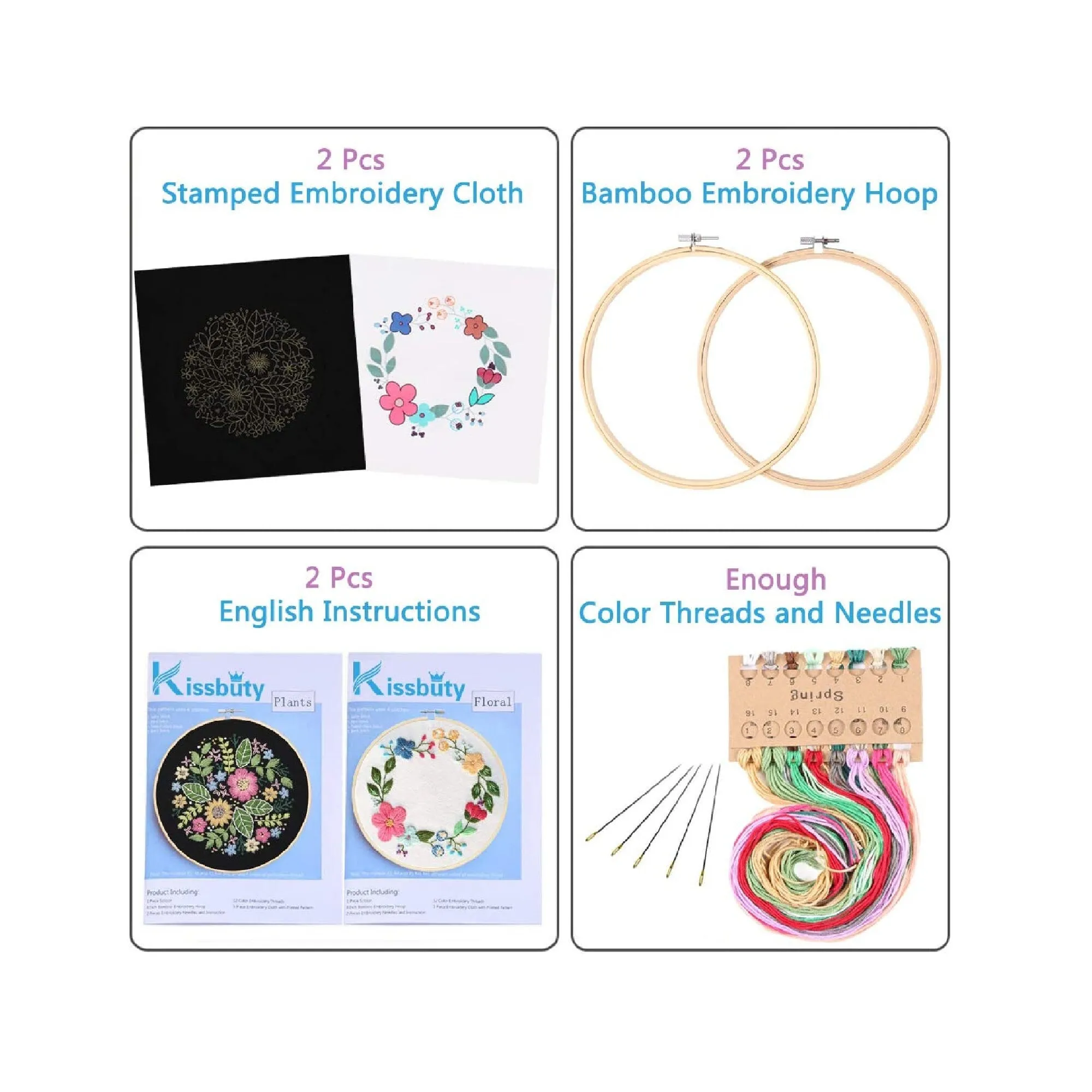 2 Pack Embroidery Starter Kits With Pattern | Kissbuty Full Range Of Stamped Embroidery Kit