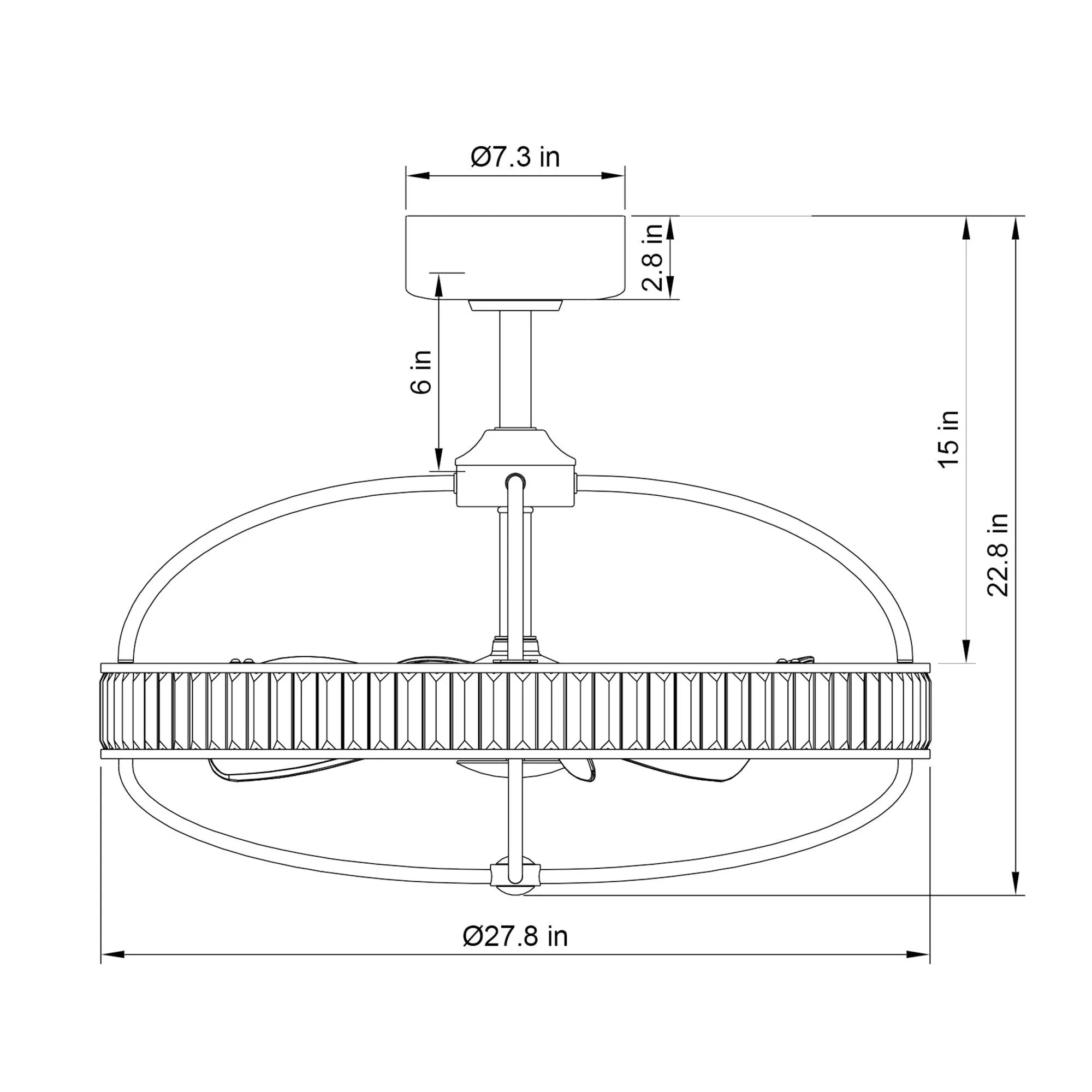 27" Industrial DC Motor Brushed Nickel Downrod Mount Reversible Crystal Ceiling Fan with Lighting and Remote Control