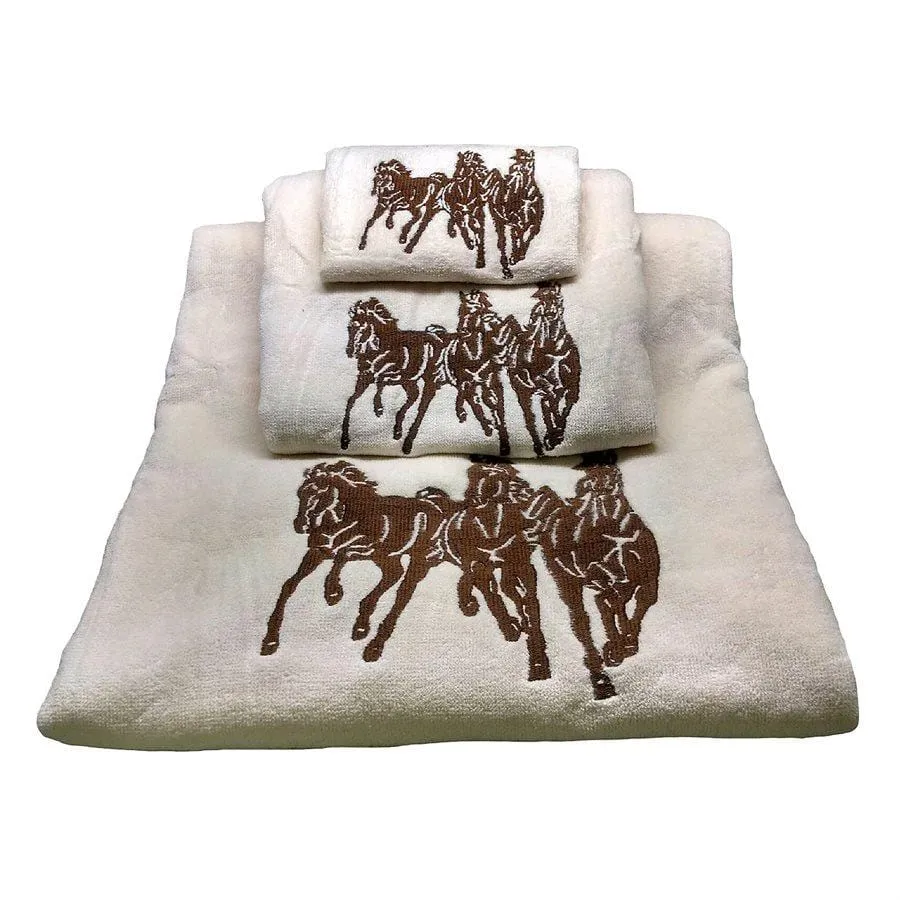 3 PC 3-Horse Embroidered Towel Set, Cream