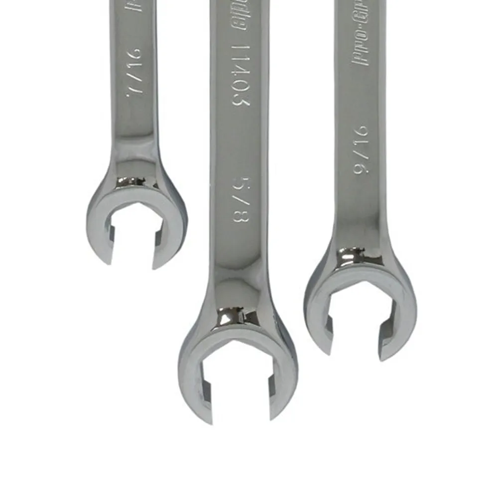 3 Pc Flare Nut Wrench Set SAE Brake Line 3/8" - 11/16" Auto Tools Flat Panel 19016