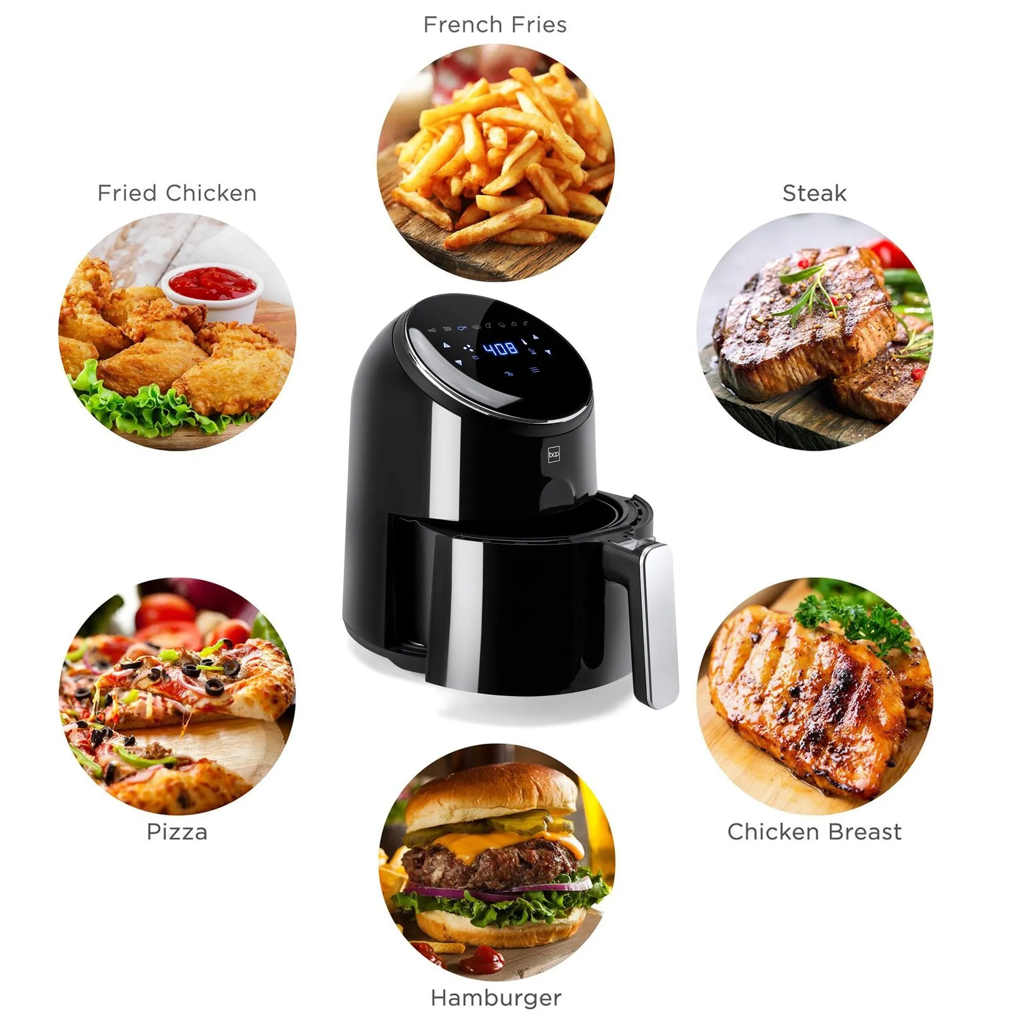 4.4qt 1400W Digital Compact Air Fryer w/ 8 Presets, Recipes