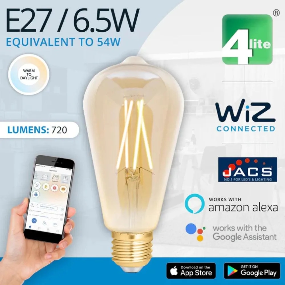 4Lite Wiz Connected 6.5W ST64 LED Smart Filament Bulb E27 | Tuneable White & Dimmable