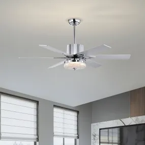 52'' Modern Ceiling Fans with Remote, Wood Ceiling Fan with Lights, LED Ceiling Fan Light with 6 Blade, 3 Speed AC Motor Indoor Ceiling Fan--Chrome