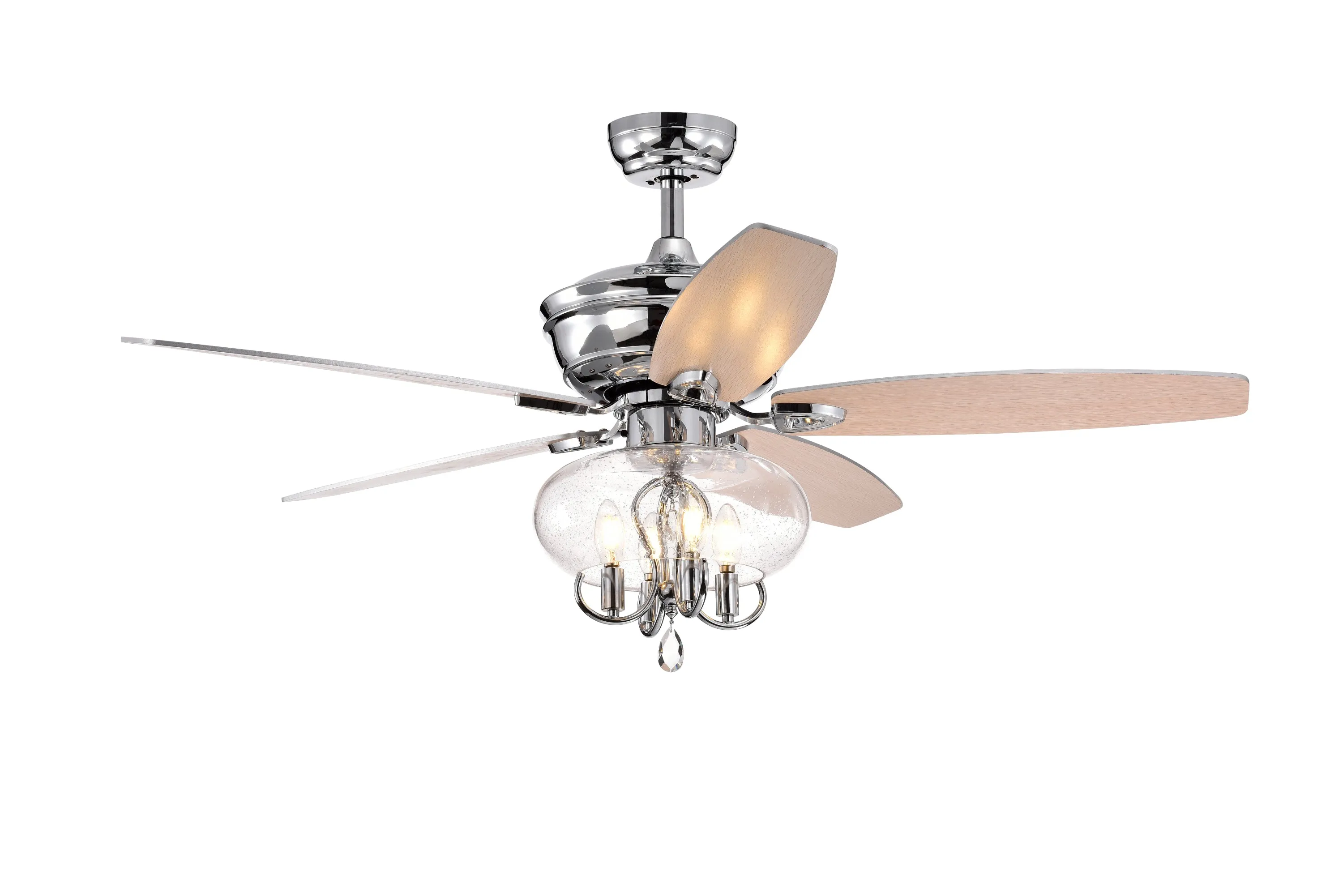 52" Glass Chandeliers Fan with Remote, Classic, Glam, Traditional, Transitional, Chrome