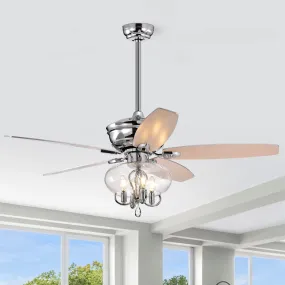 52" Glass Chandeliers Fan with Remote, Classic, Glam, Traditional, Transitional, Chrome