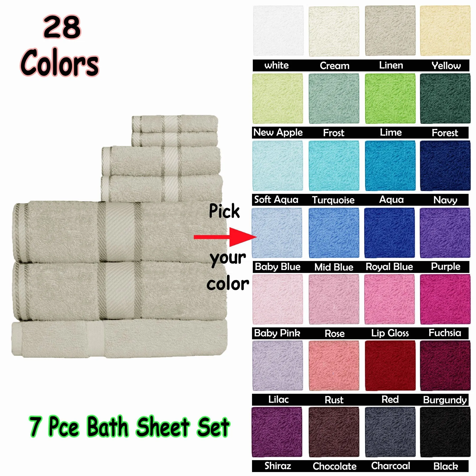 550gsm Cotton 7 Pce Bath Sheet Set Turquoise