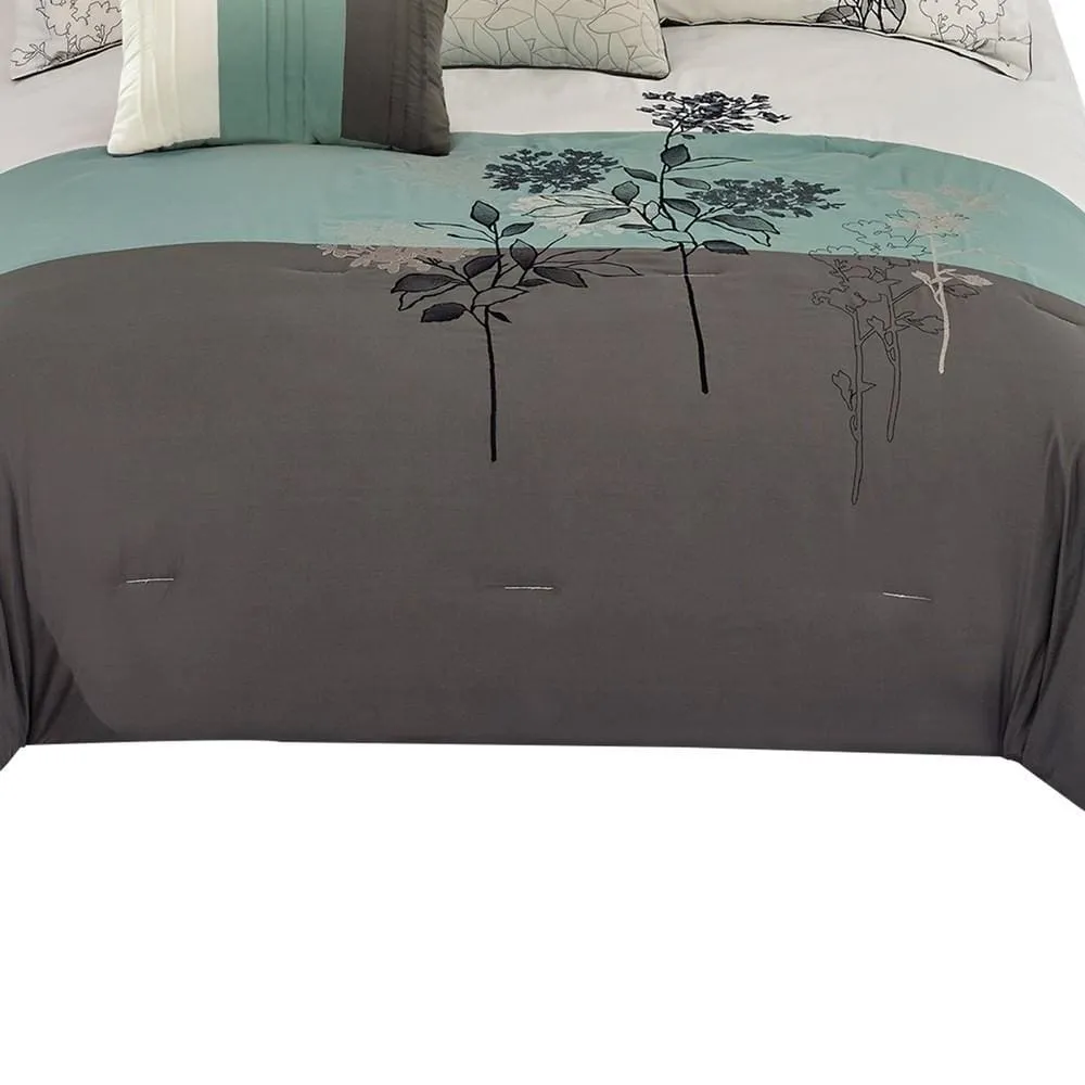 8 Piece Queen Polyester Comforter Set with Floral Embroidery, Multicolor By Casagear Home