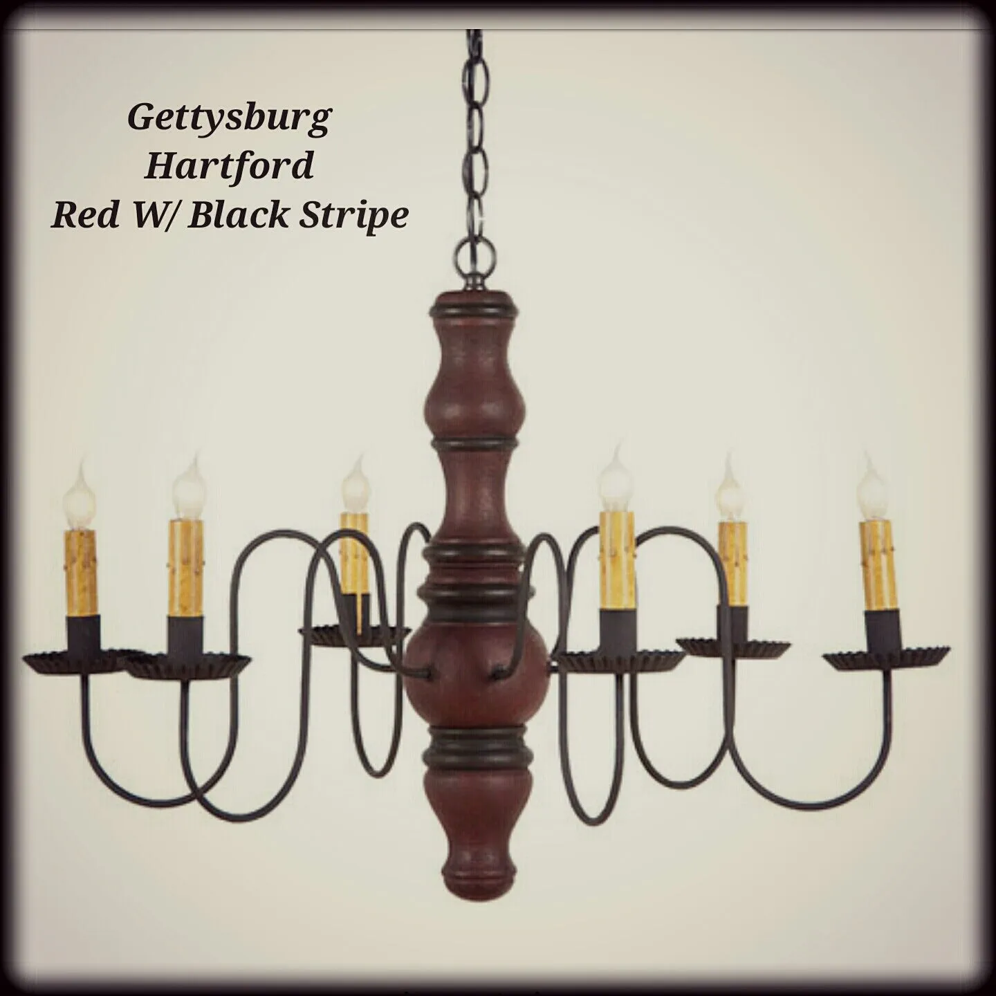 #9103H Primitive Wooden Gettysburg Chandelier in Hartford Colors (Made In USA)