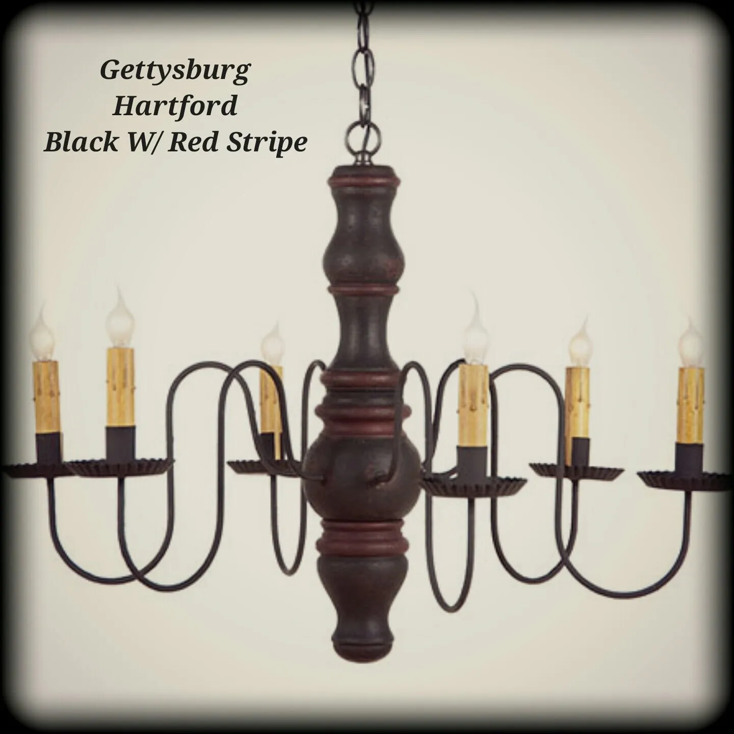 #9103H Primitive Wooden Gettysburg Chandelier in Hartford Colors (Made In USA)