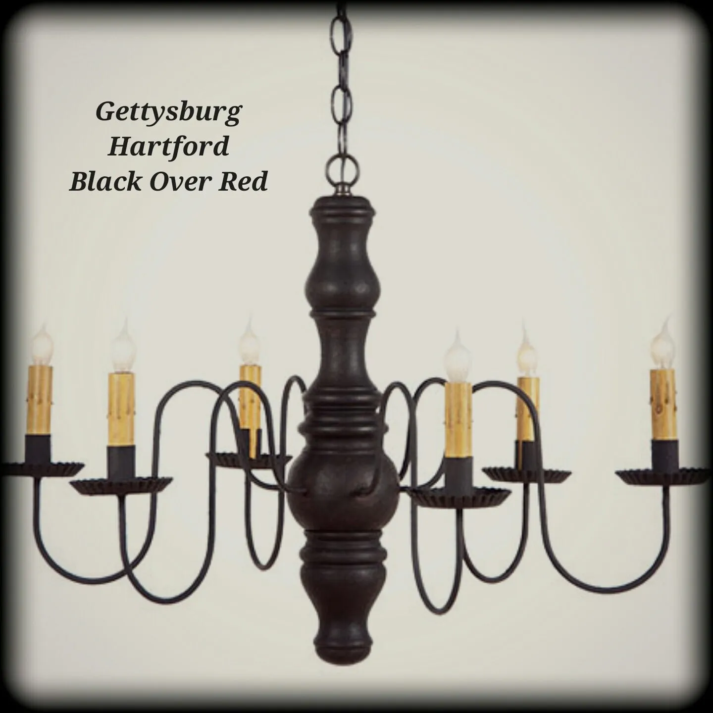 #9103H Primitive Wooden Gettysburg Chandelier in Hartford Colors (Made In USA)