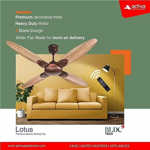 ACTIVA Premium Series Lotus 1200 MM Noiseless BLDC (28 Watts) Wood Ceiling Fan With Wooden Finish 5 Years Warranty (RoseWood)