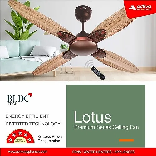 ACTIVA Premium Series Lotus 1200 MM Noiseless BLDC (28 Watts) Wood Ceiling Fan With Wooden Finish 5 Years Warranty (RoseWood)