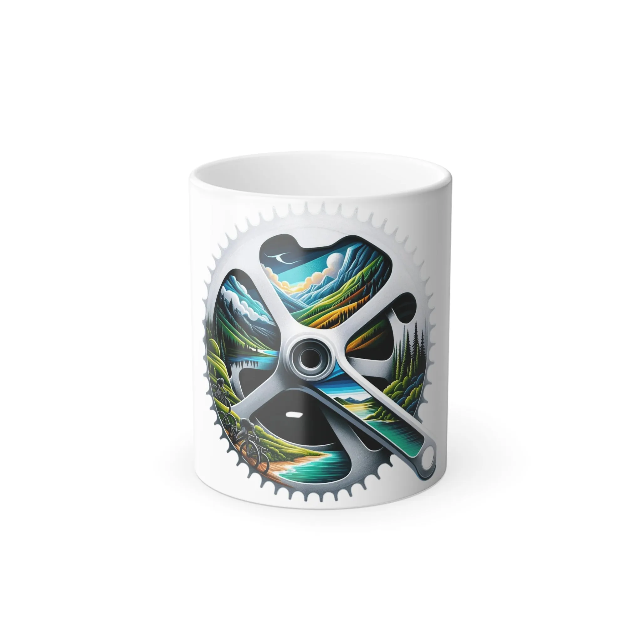 Adventure Ceramic Mug with Crank Silhouette - Heat-Reactive & Personalized for Cycling Fans