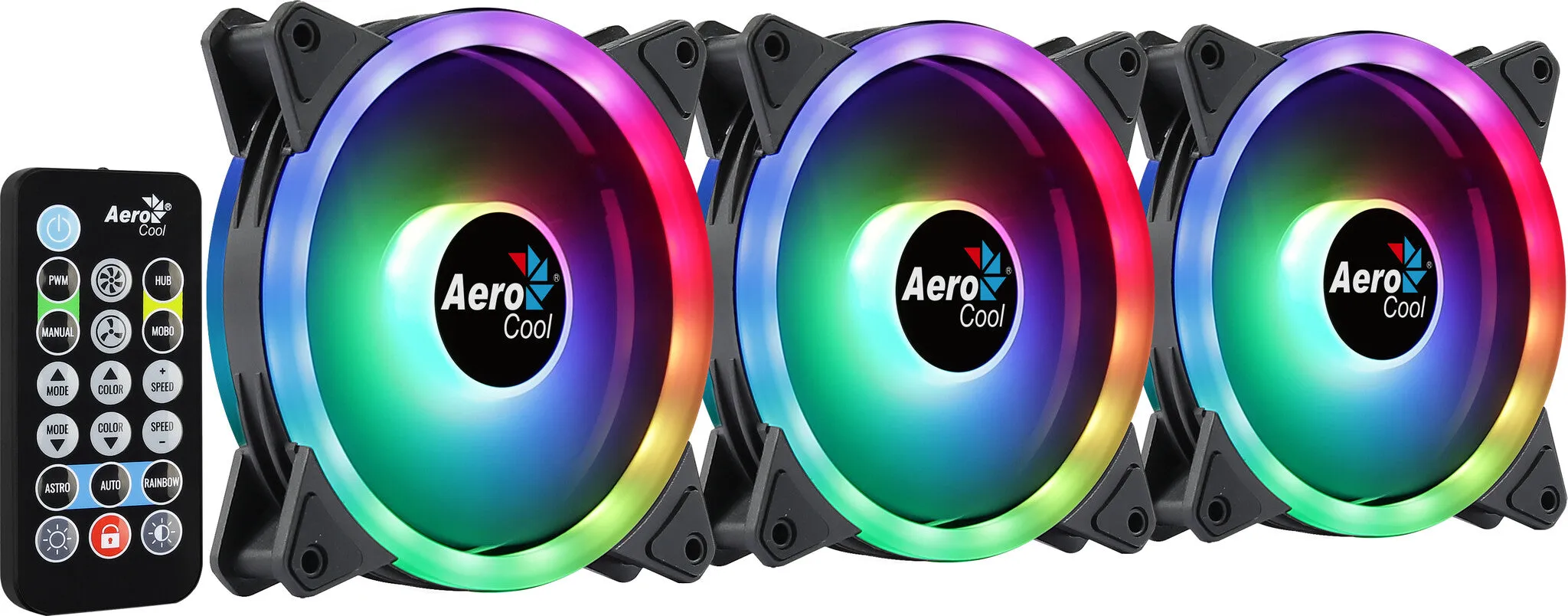 Aerocool DUO12PRO Kit 3xFan 12cm ARGB LED Dual Ring Antivibration 6 Pins Black