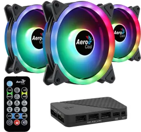 Aerocool DUO12PRO Kit 3xFan 12cm ARGB LED Dual Ring Antivibration 6 Pins Black