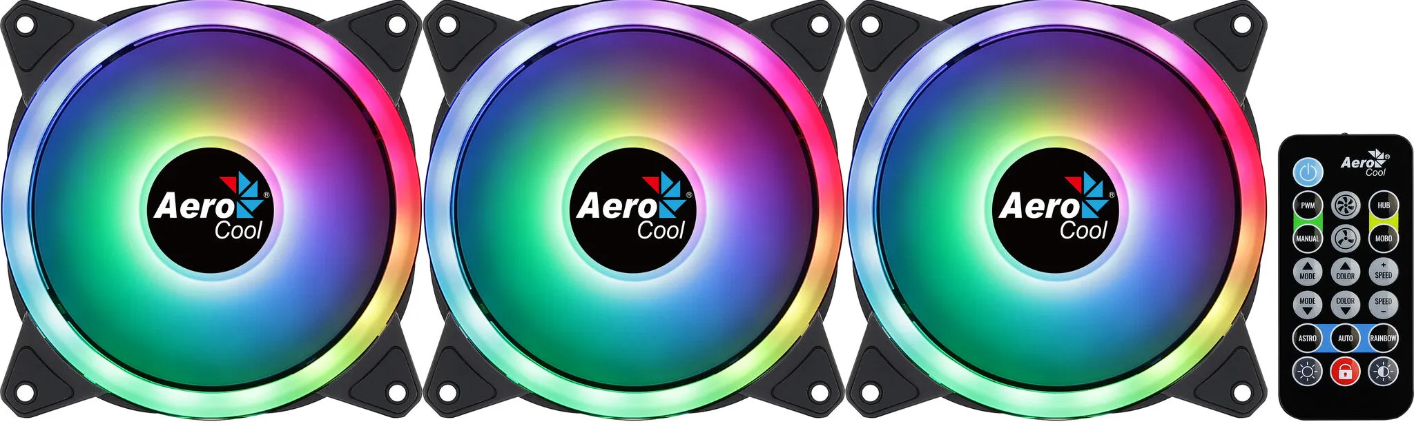 Aerocool DUO12PRO Kit 3xFan 12cm ARGB LED Dual Ring Antivibration 6 Pins Black