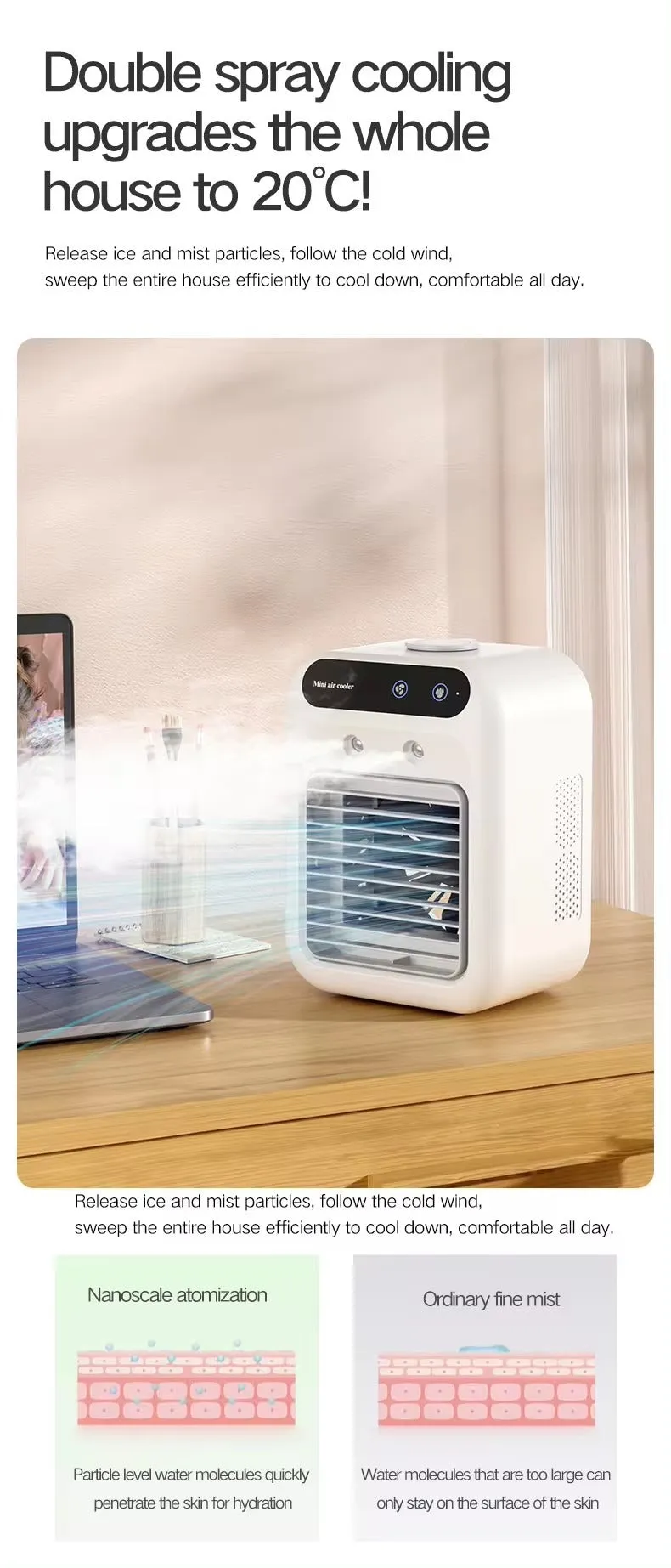 Air Cooler Fan Mini Air Conditioner Fan Humidifier Desk Top Water Cooling Fan | L7