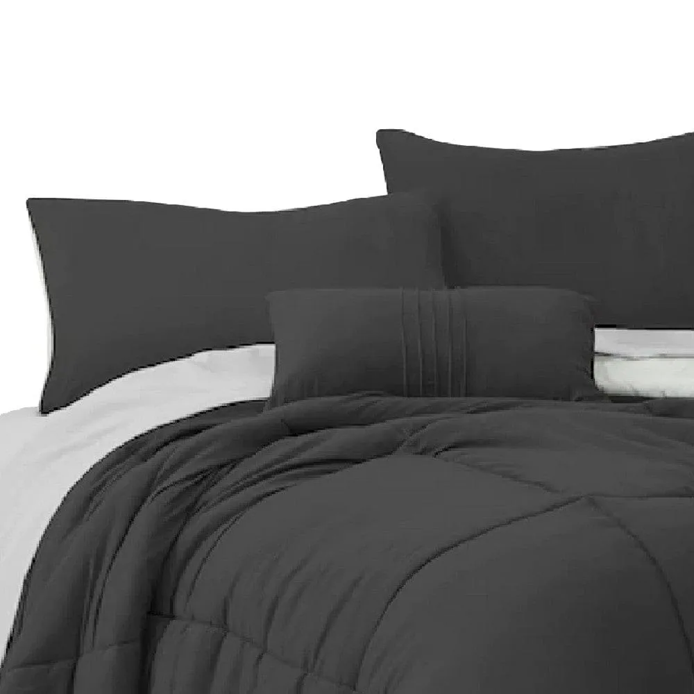 Alice 8 Piece Queen Comforter Set, Soft Dark Gray By Casagear Home