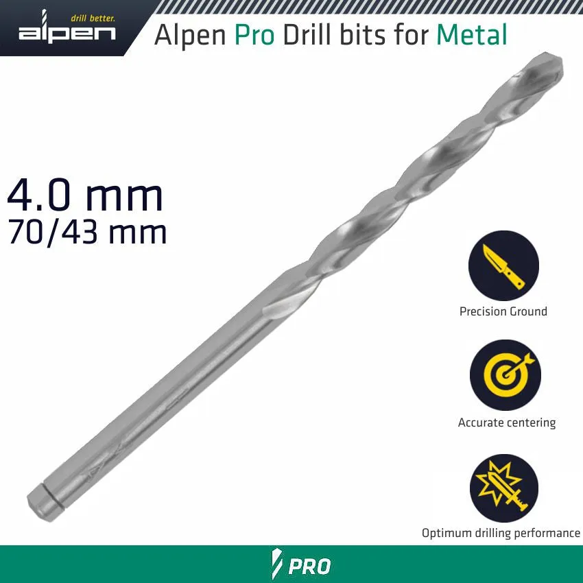 ALPEN ALPEN PRO HSS 4MM DRILL DIN 338 RN 135 SPLIT POINT PLASTIC WALLET  (1 ALP1840040