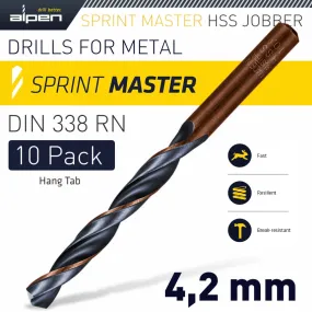 ALPEN HSS SPRINT MASTER 4.2MM 10-PACK HANG TAG DIN 338 ALPEN DRILL BITS ALP6310042