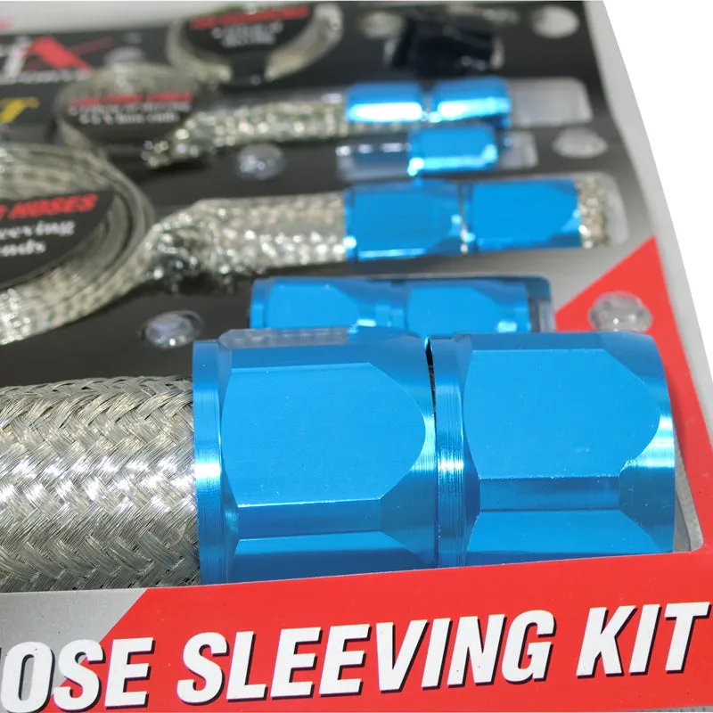 Anodised Braided Hose Kit And Sleeves - Blue MX890B