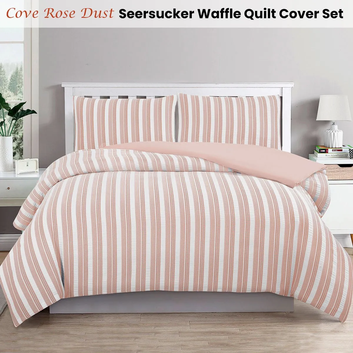 Ardor Cove Rose Dust (Similar to Peach color) Seersucker Waffle Quilt Cover Set Single