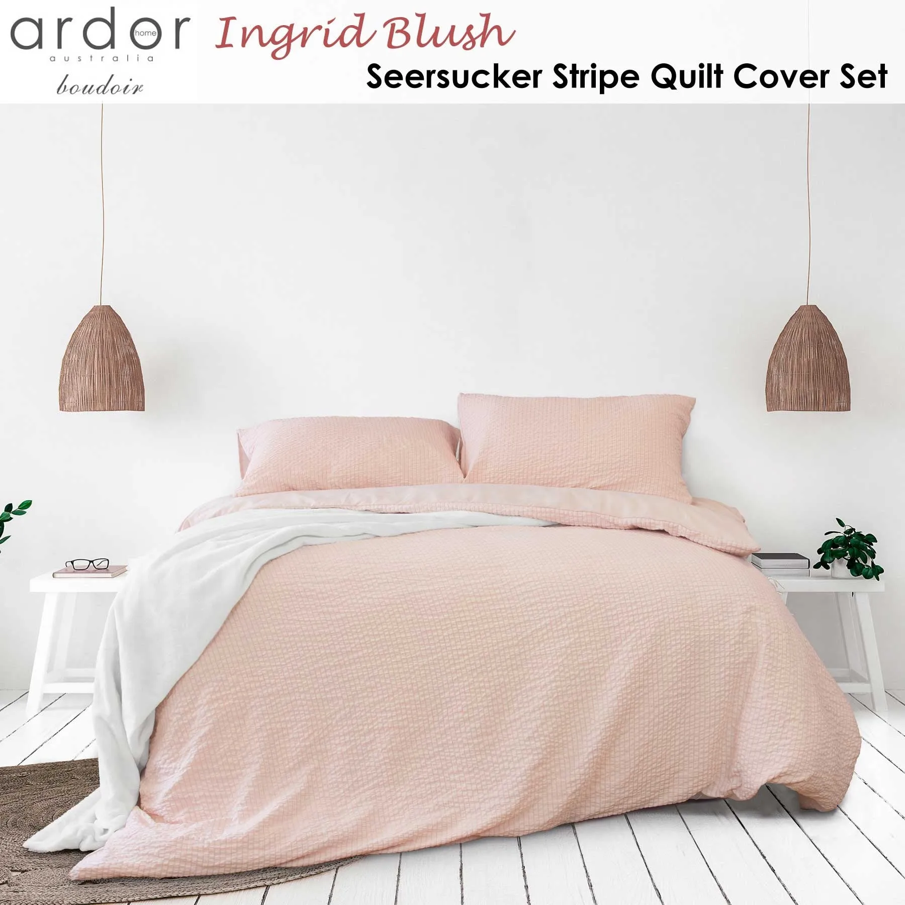 Ardor Ingrid Blush Seersucker Stripe Quilt Cover Set King