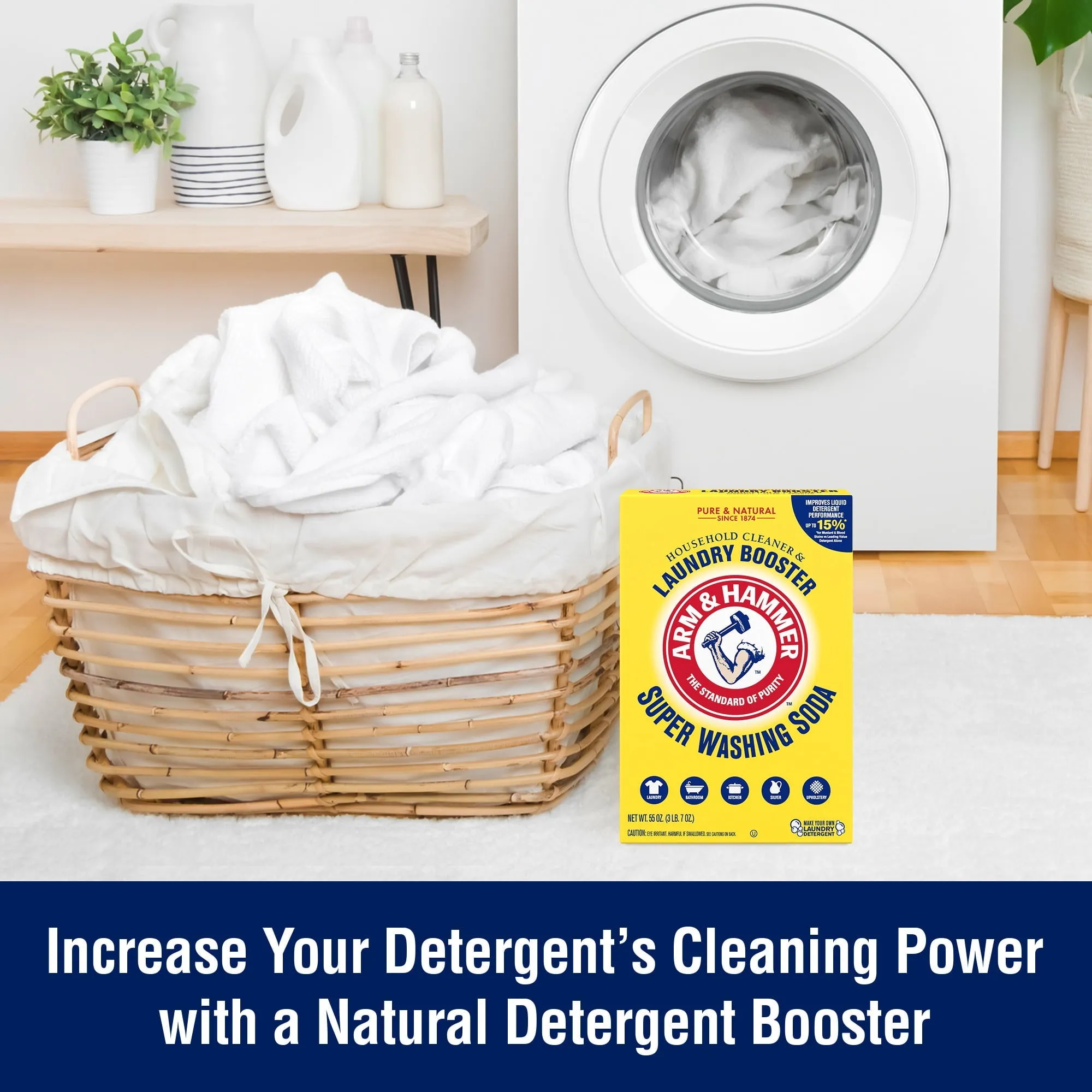 ARM & HAMMER Super Washing Soda Household Cleaner and Laundry Booster, 55 oz Box