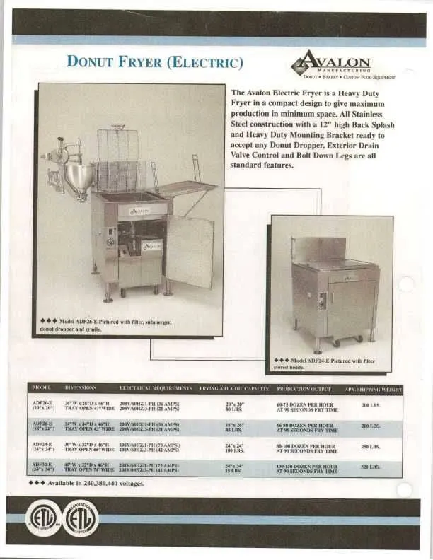 Avalon Donut Fryer 20" X 20", Electric (3 phase), Left Side Drain Board with Sub-merger Screen (ADF20-E)