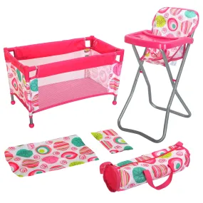 Baby Doll Pink Cot & Highchair Set