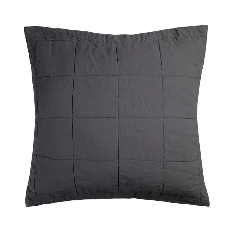 Bambury French Flax Linen Quilted Charcoal European Pillow Sham