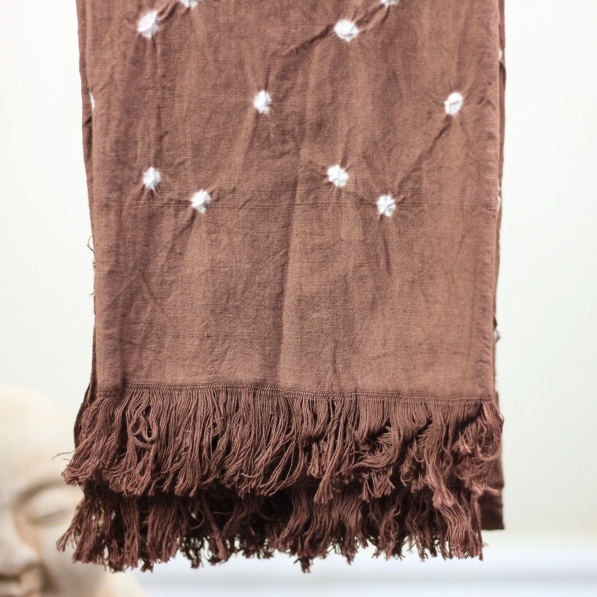 Bandhani Tie-Dye Handwoven Cotton Decorative Towel - Bathroom Decor | Brown, 27x59"