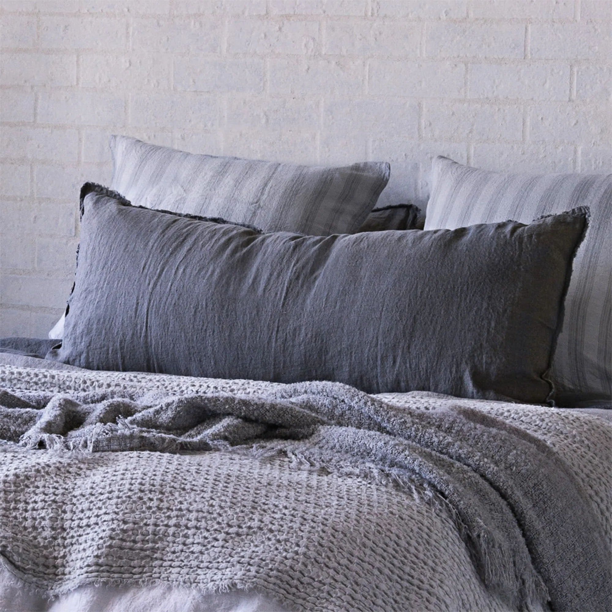 Basix Stripe European Linen Pillowcase - Tempest/Fog