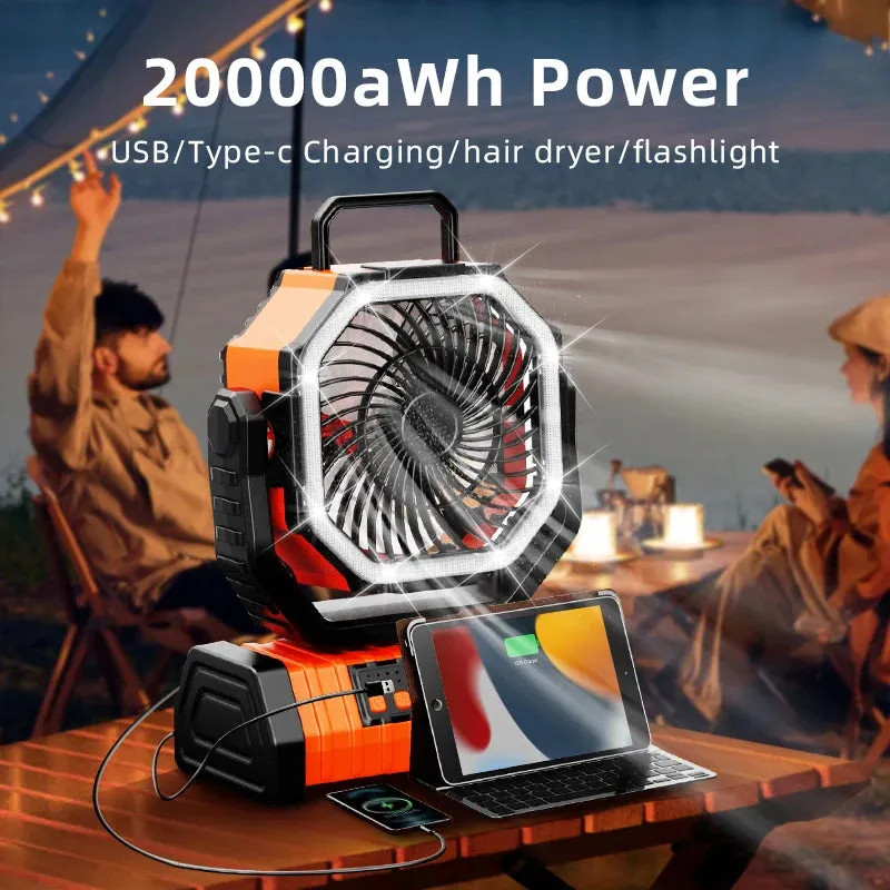 Battery Operated Fan, Portable Rechargeable Desk/Camping Fan with LED Light and Hook