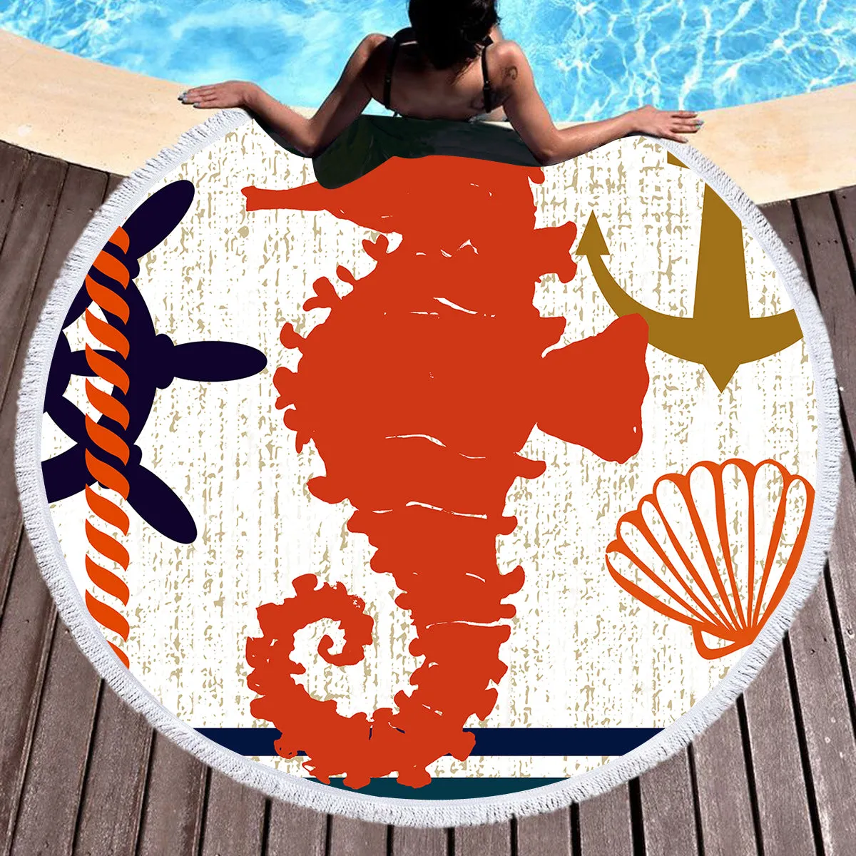 Beachy Seahorse Round Beach Towel