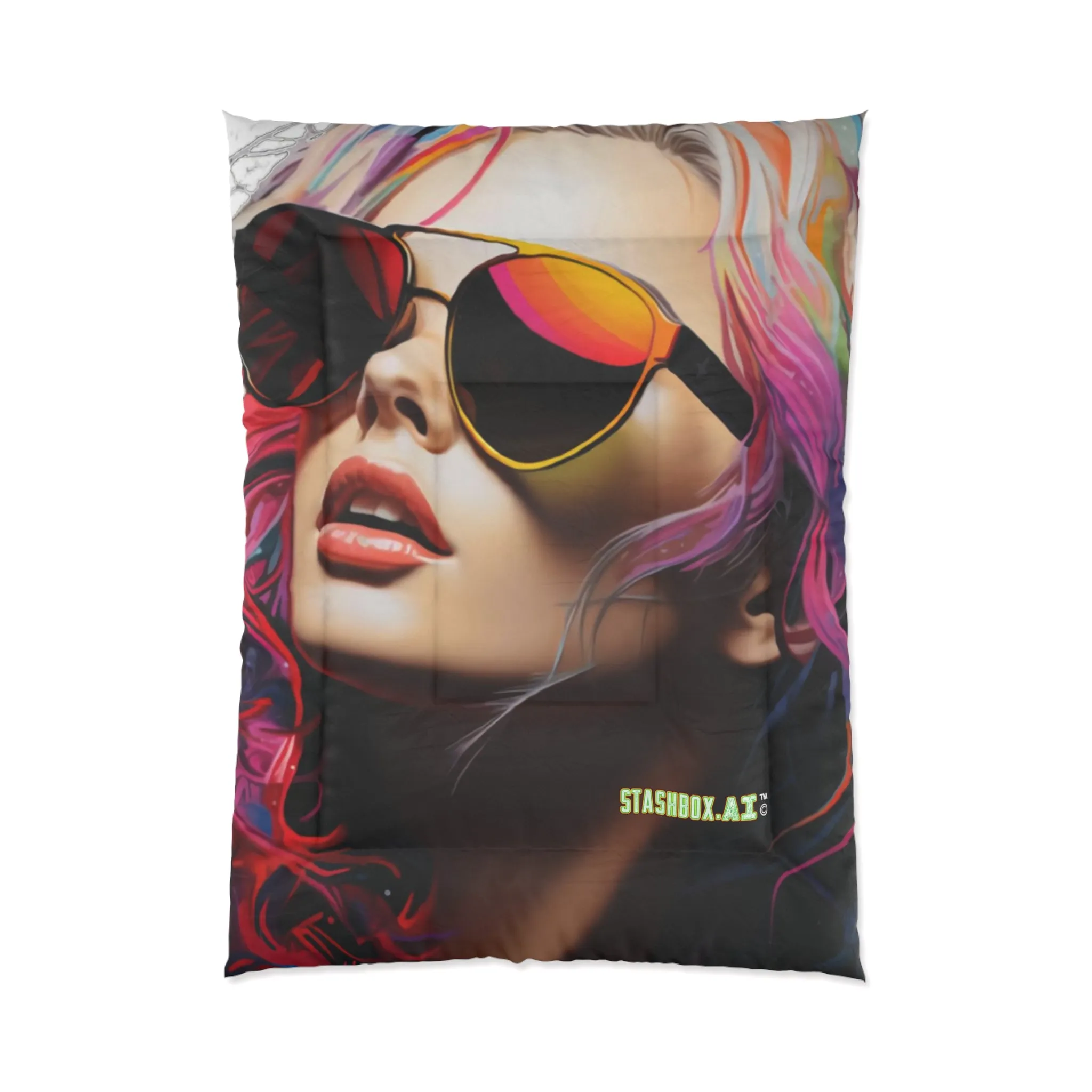 Bedding Comforter Beautiful Model w/Sunglasses Drawn with Rainbow Ink #013