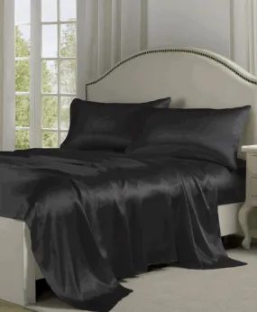 Bella & Whistles Satin Charmeuse Sheet Set Black - King