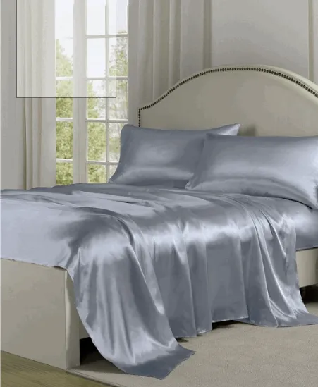 Bella & Whistles Satin Charmeuse Sheet Set Silver - King