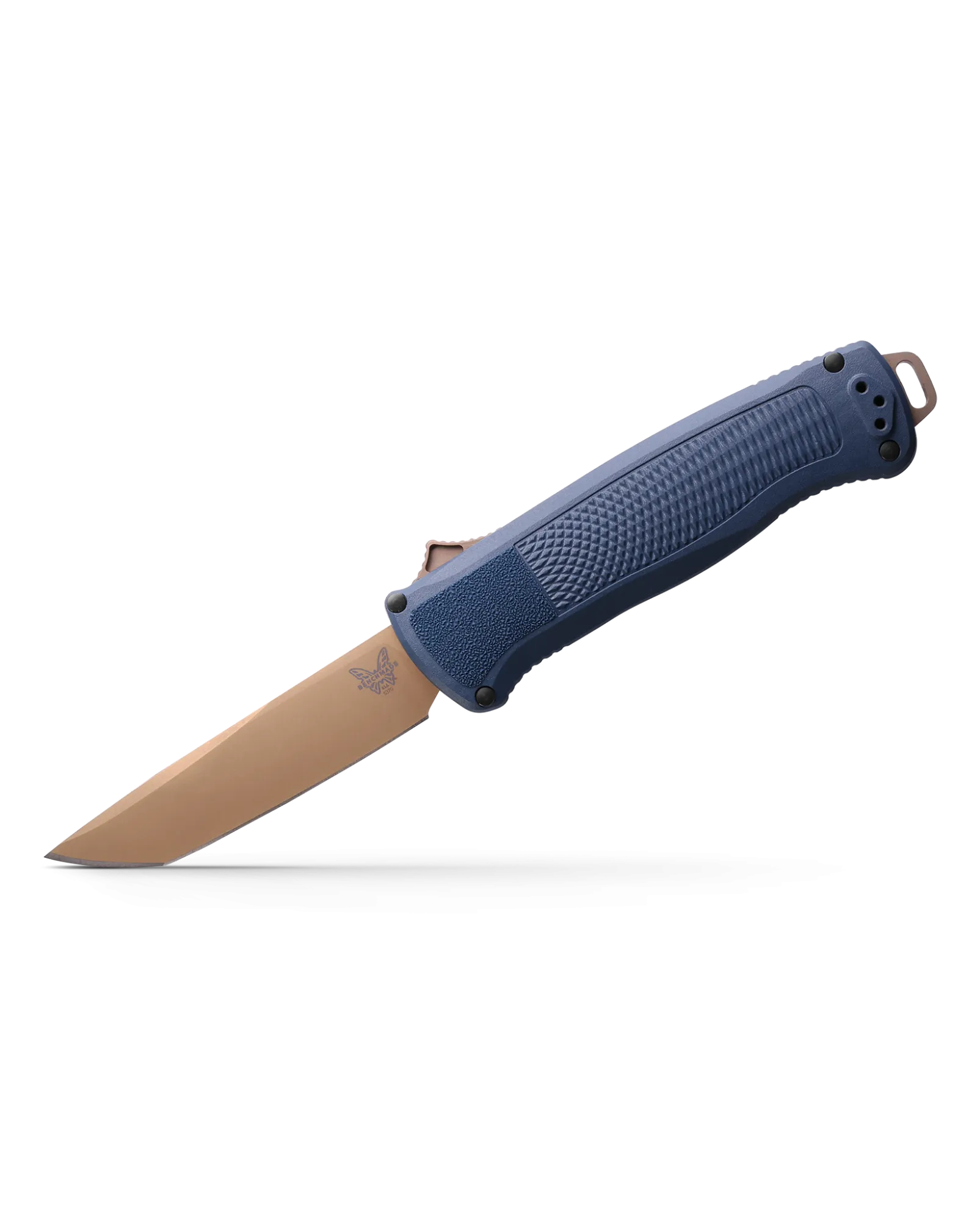 Benchmade 5370FE-01 Shootout OTF Knife 3.51" CPM-CruWear Flat Dark Earth Tanto Blade Crater Blue Grivory Handles