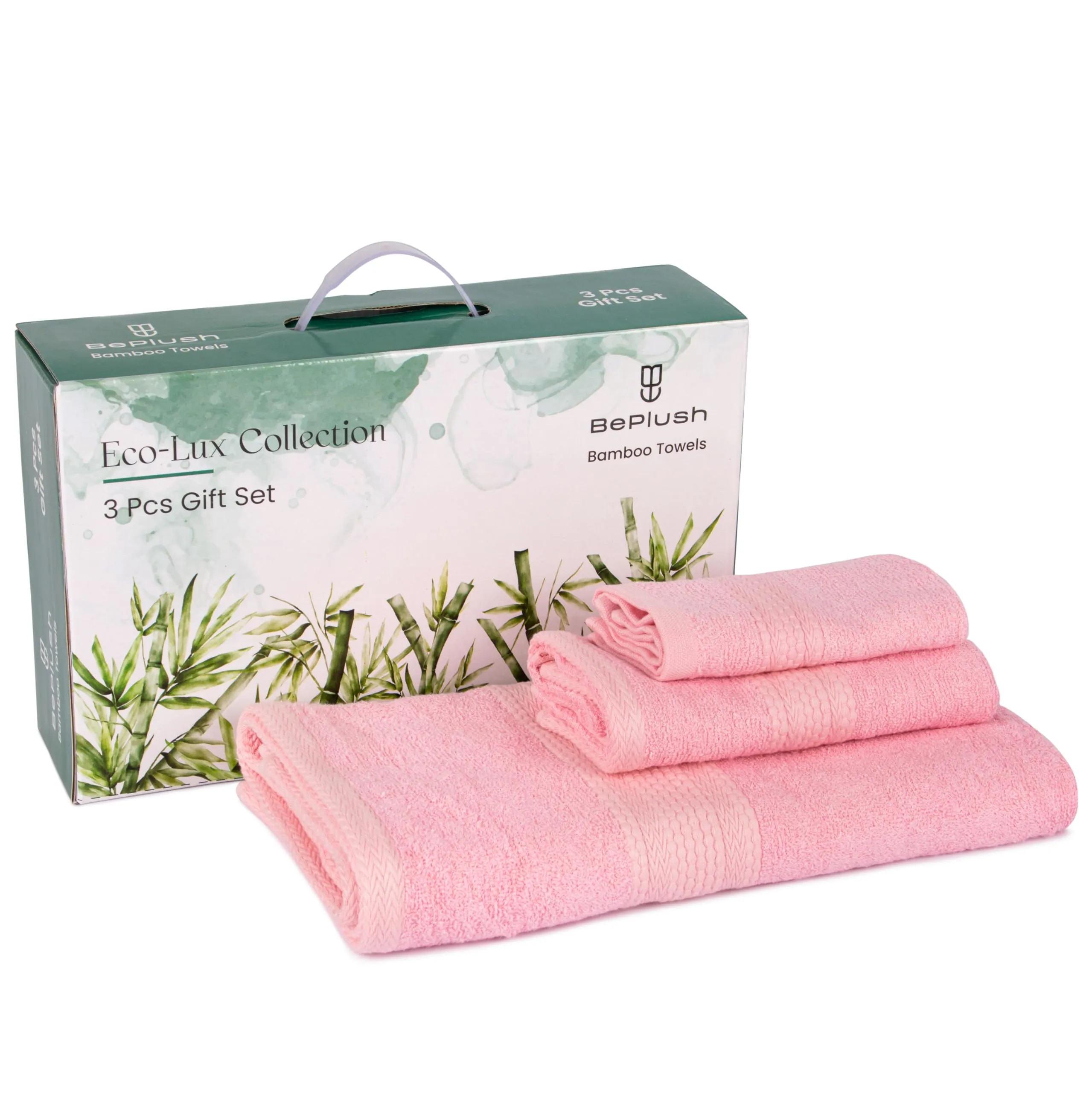 BePlush 3 Piece Towels Set | Ultra Soft, Highly Absorbent, Anti Bacterial (Bath Towel, Hand Towel and Face Towel) Perfect as a Diwali/House Warming/Wedding (Gift Box : Pink)