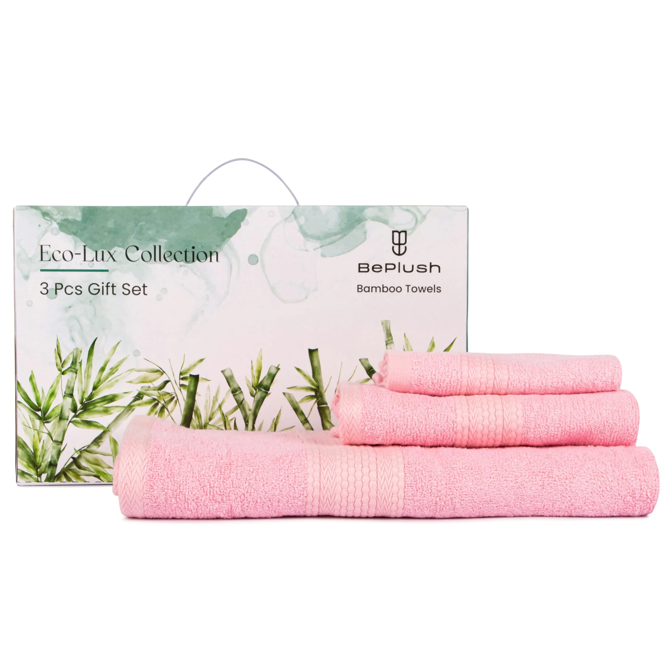 BePlush 3 Piece Towels Set | Ultra Soft, Highly Absorbent, Anti Bacterial (Bath Towel, Hand Towel and Face Towel) Perfect as a Diwali/House Warming/Wedding (Gift Box : Pink)