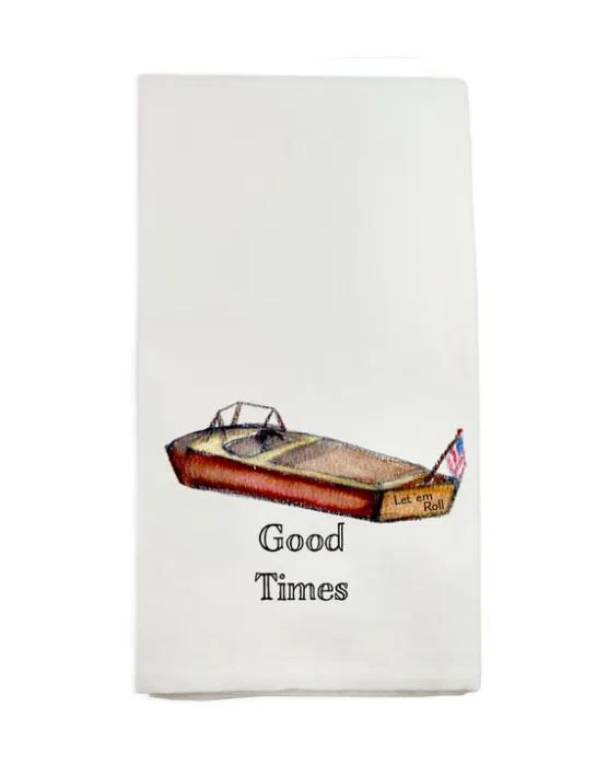 Boat Good Times Roll Dish Towel