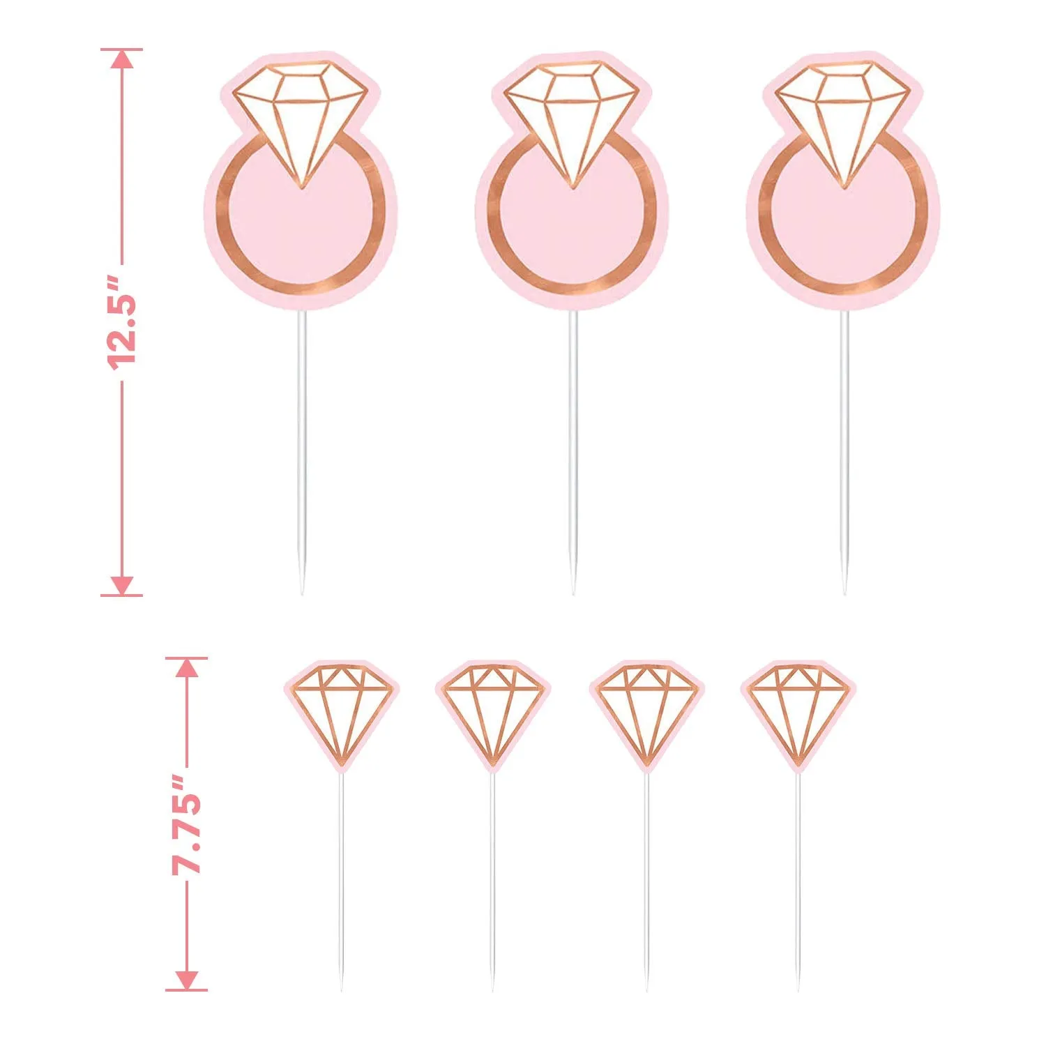 Bridal and Bachelorette Party Supplies - Blush Pink Metallic Diamond Ring Table Decorations, Food Accessories, and Hanging Decor (29 Piece Set)