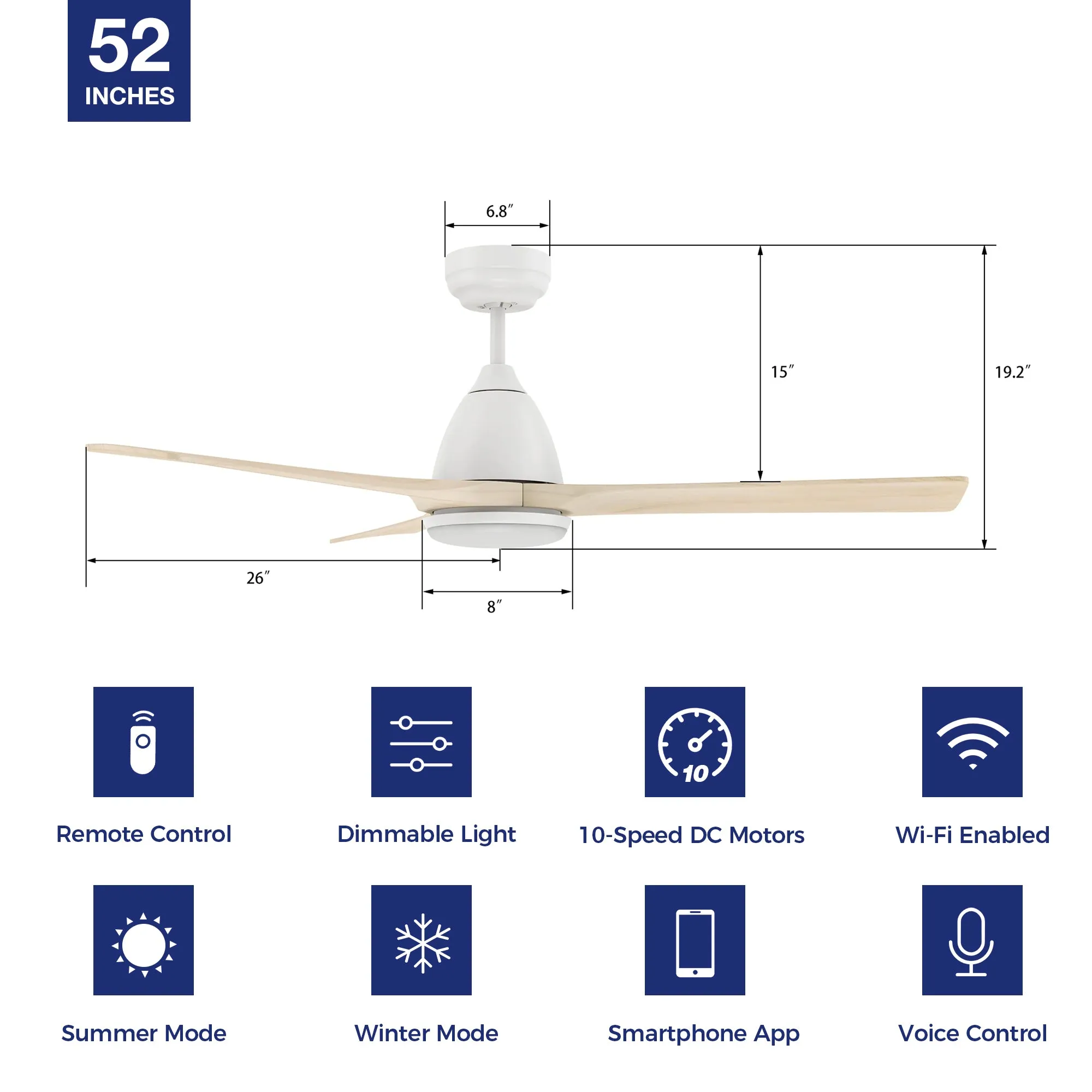 Cadiz Outdoor Ceiling Fan with Dimmable LED Light Remote 52"-Smart