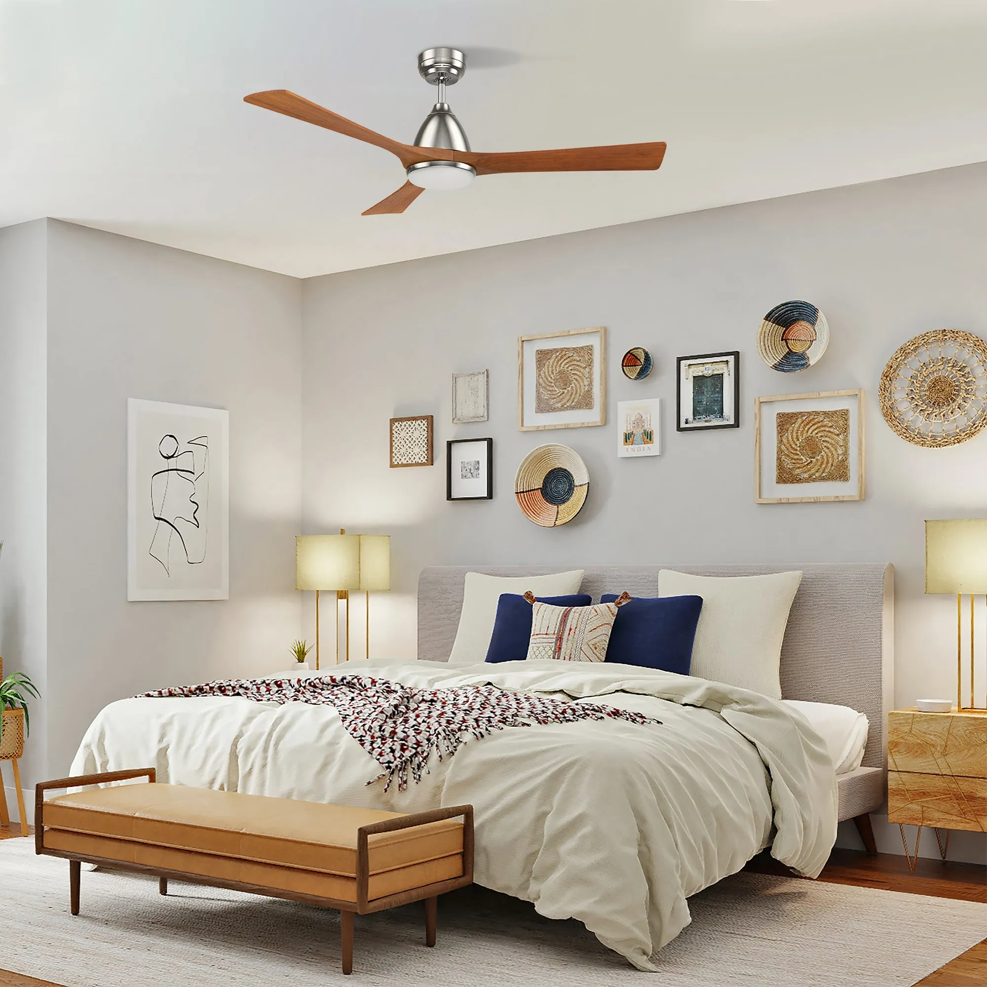 Cadiz Outdoor Ceiling Fan with Dimmable LED Light Remote 52"-Smart