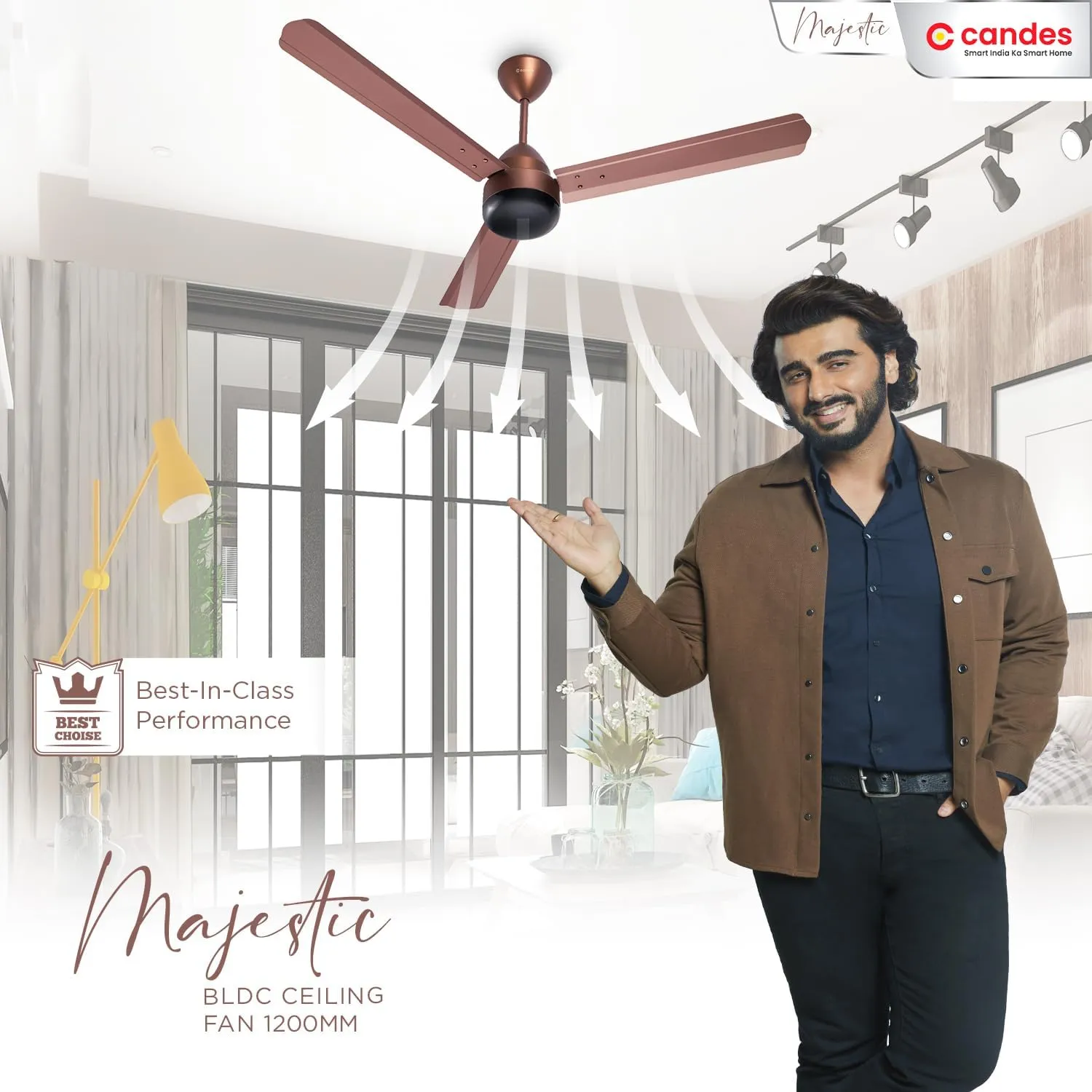 Candes Majestic Energy Saving 1200 mm / 48 inch Anti-Rust BLDC Ceiling Fan with Remote (2 Years Warranty) - Rusty Brown & Black