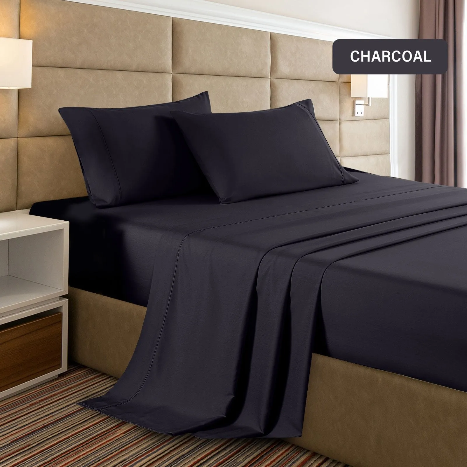 Casa Decor 2000 Thread Count Bamboo Cooling Sheet Set Ultra Soft Bedding Double Charcoal