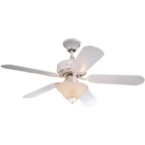 Ceiling Fan With Alabaster Light Fixture, White, 5 Blades, 42-In.