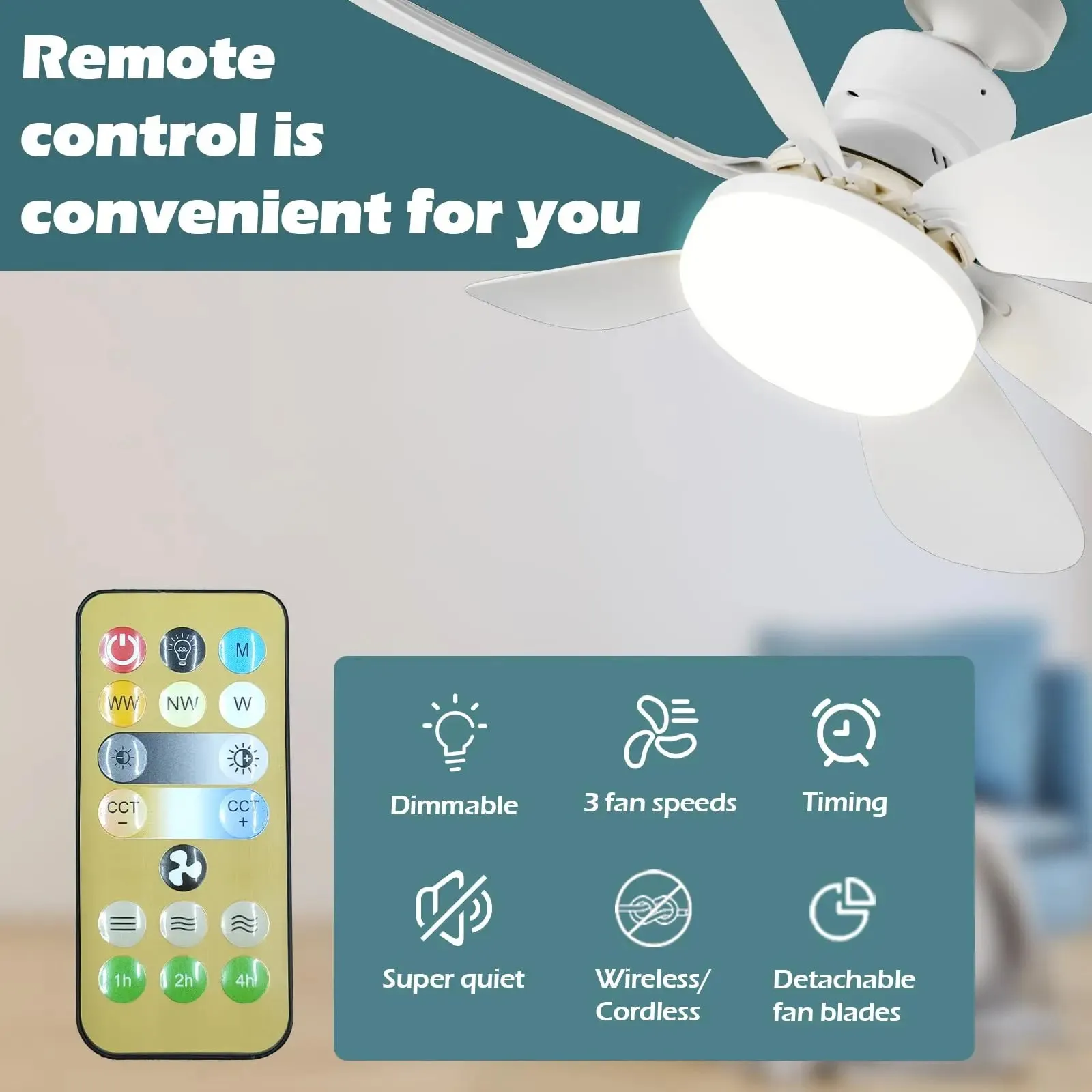 Ceiling Fans with Remote Control & LED Light – Quiet & Smart Base